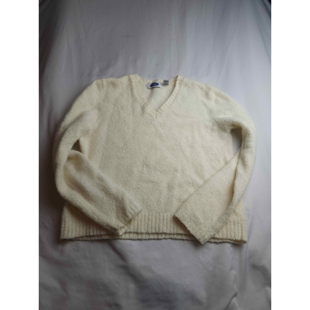 Old Navy Womens Cream V-Neck Wool Blend Knit Sweater Size Medium Off-White